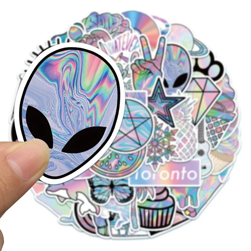 

50PCS Holographic Laser Cartoon Stickers Luggage Skateboard Stationary Supplies Cute DIY Graffiti Girl Gradient Sticker