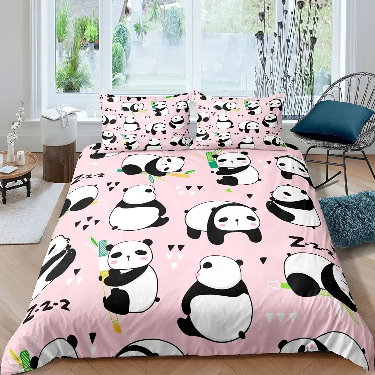 

Комплект постельного белья с рисунком панды, пододеяльник с цветами вишни, симпатичное животное, с цветами, ветками, мультяшным рисунком, дв...