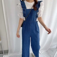 jumpsuit korea ins age reduction thin section casual fungus edge straight denim overalls trousers 2022 spring summer