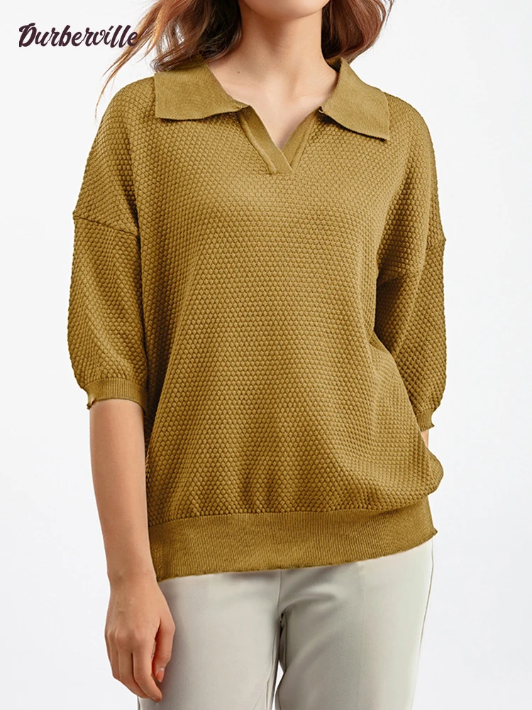 

Женская трикотажная рубашка-поло с коротким рукавом, свободного покроя