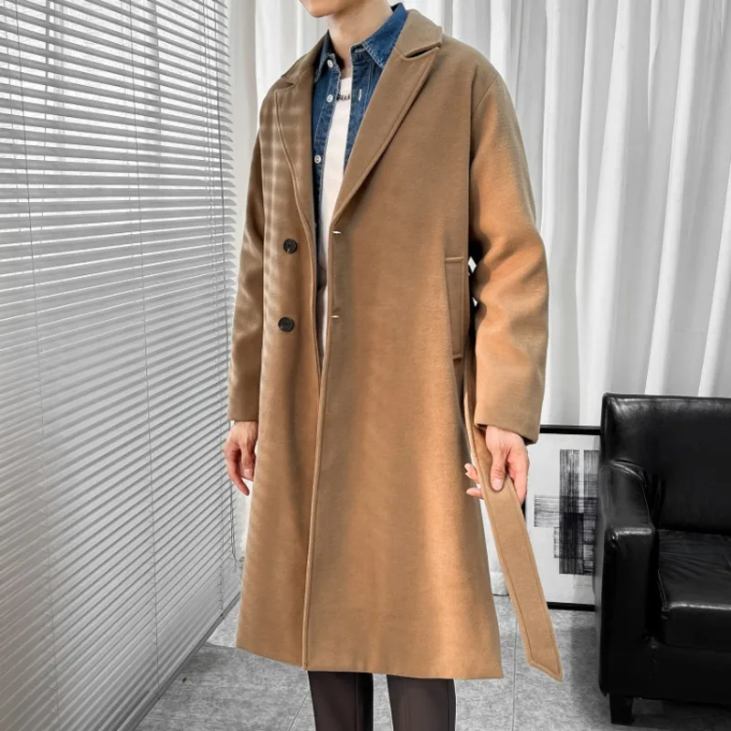 Autumn Winter Long Woolen Coat Men Warm Fashion 3-color Casual Woolen Jacket Men Korean Loose Woolen Trench Coat Mens Overcoat