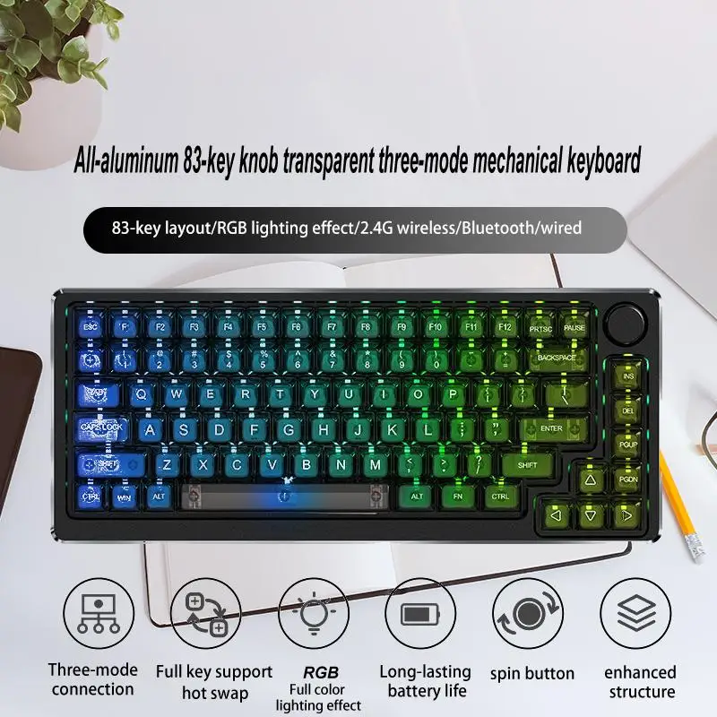 

Transparent Mechanical Keyboard with Moonlight Axis: The Ultimate Gaming Wireless Keyboard with Cool RGB Three-Mode Design