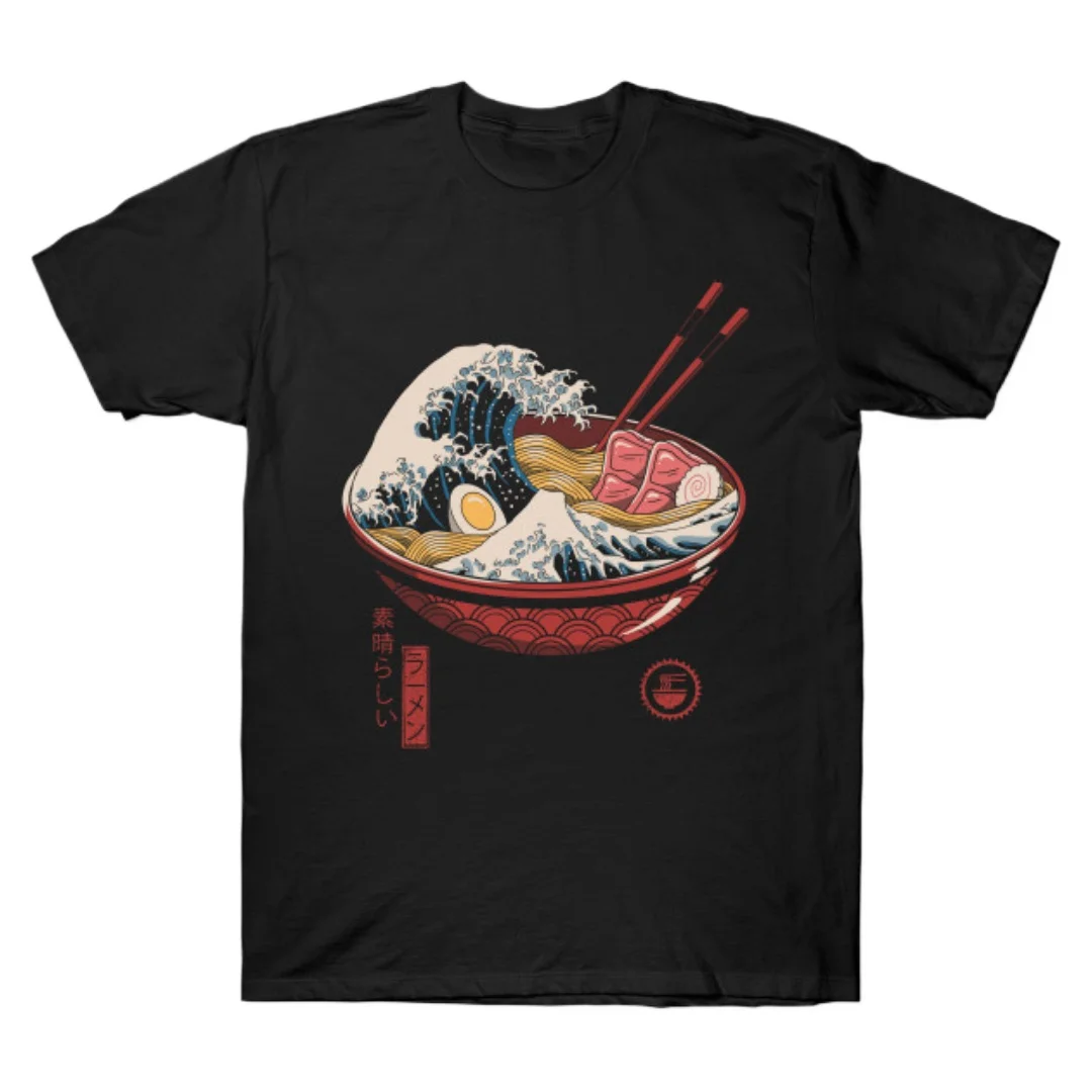 Футболка The Great Ramen Wave of Kanagawa 100% хлопок с круглым вырезом летняя повседневная
