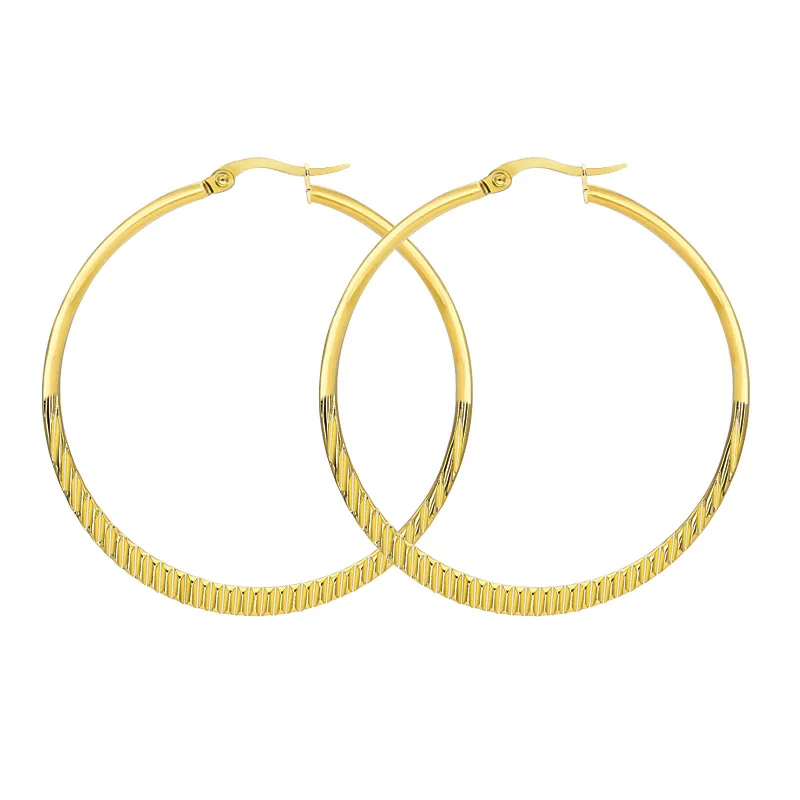 

Fashion Titanium Steel Round Flattened Batch Flower Earrings Stainless Steel Exaggerated Circle Big Earring Factory Gifts