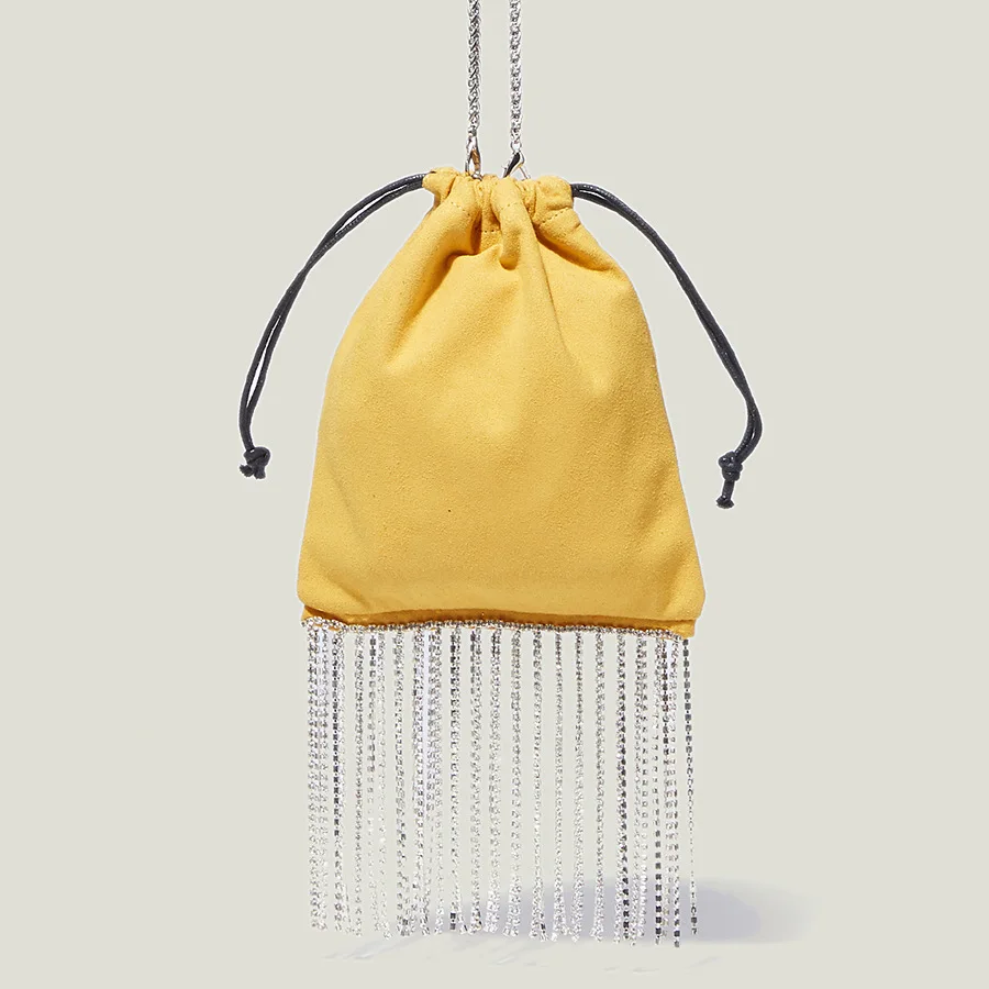 

Rhinestone Tassel Chain Women's Bag Drawstring Small Bucket Bags 2023 Fashion One Shoulder Purses And Handbags Luxury Design Cc