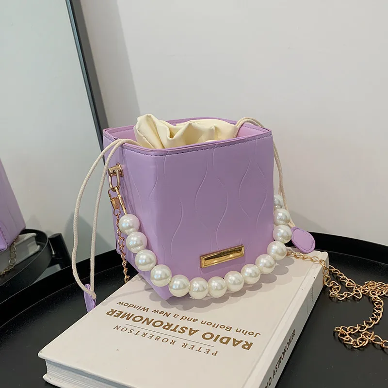 

Casual Macaron Color Women Small Box Shoulder Bags Pearl Handle Ladies Drawstring Crossbody Bag Female Chain Clutch Handbags