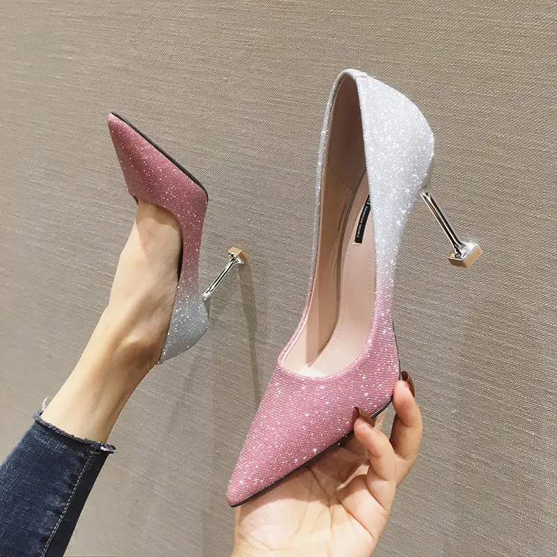 

6cm 8cm Heels Gradient Pink Women Heels Pointed Toe High Heels Wedding Shoes Sexy High Heels Women Pumps High-heeled Luxury Pump