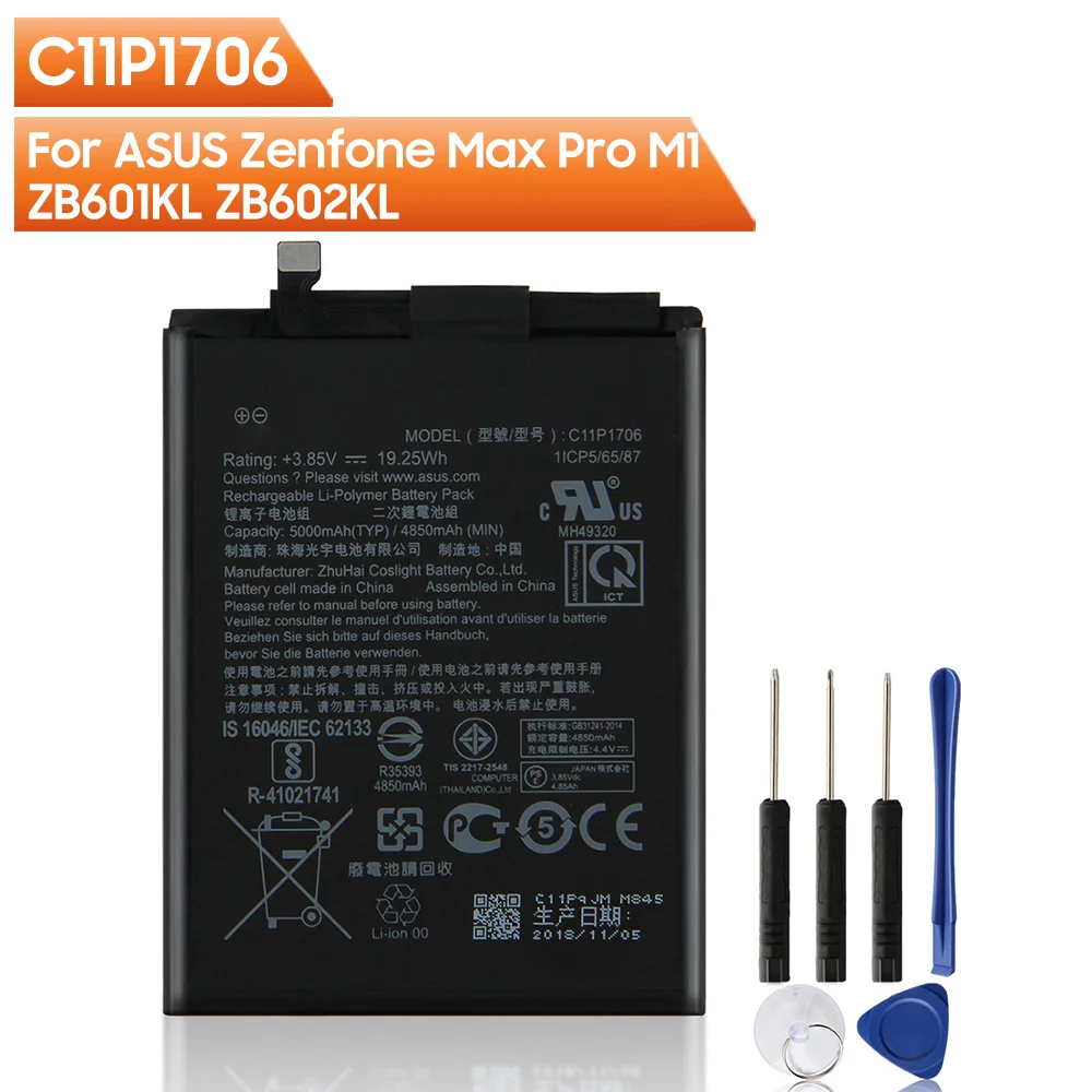 

Original Replacement Battery C11P1706 For ASUS Zenfone Max Pro M1 6.0 Inch ZB601KL ZB602KL X00TDE X00TDB 5000mAh