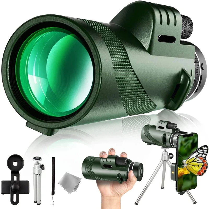 

Powerful 10X40 HD Monocular Telescope Long Range Zoom With Tripod Phone Clip For Outdoor Hunting Camping Tourism