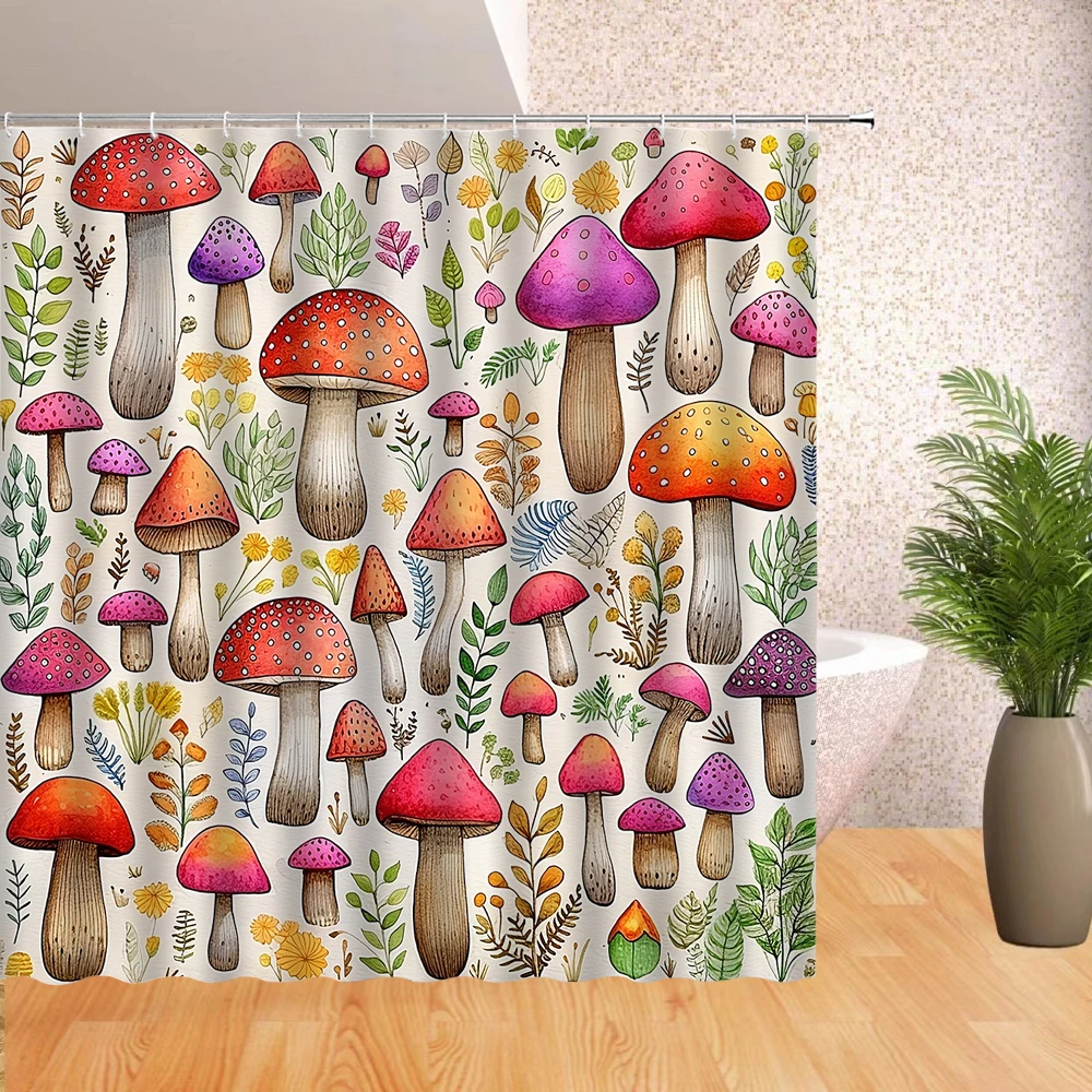 

Fun Mushroom Shower Curtain Childrens Shower Curtain Cute Mushroom Plant Bathroom Shower Curtain Waterproof Decoration