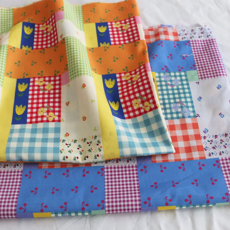 

Cotton Printed Fabric Soft Color Blue Orange Patchwork Small Fresh Pillow Case Quilt Cover Table Cloth Diy Sewing by the Meter