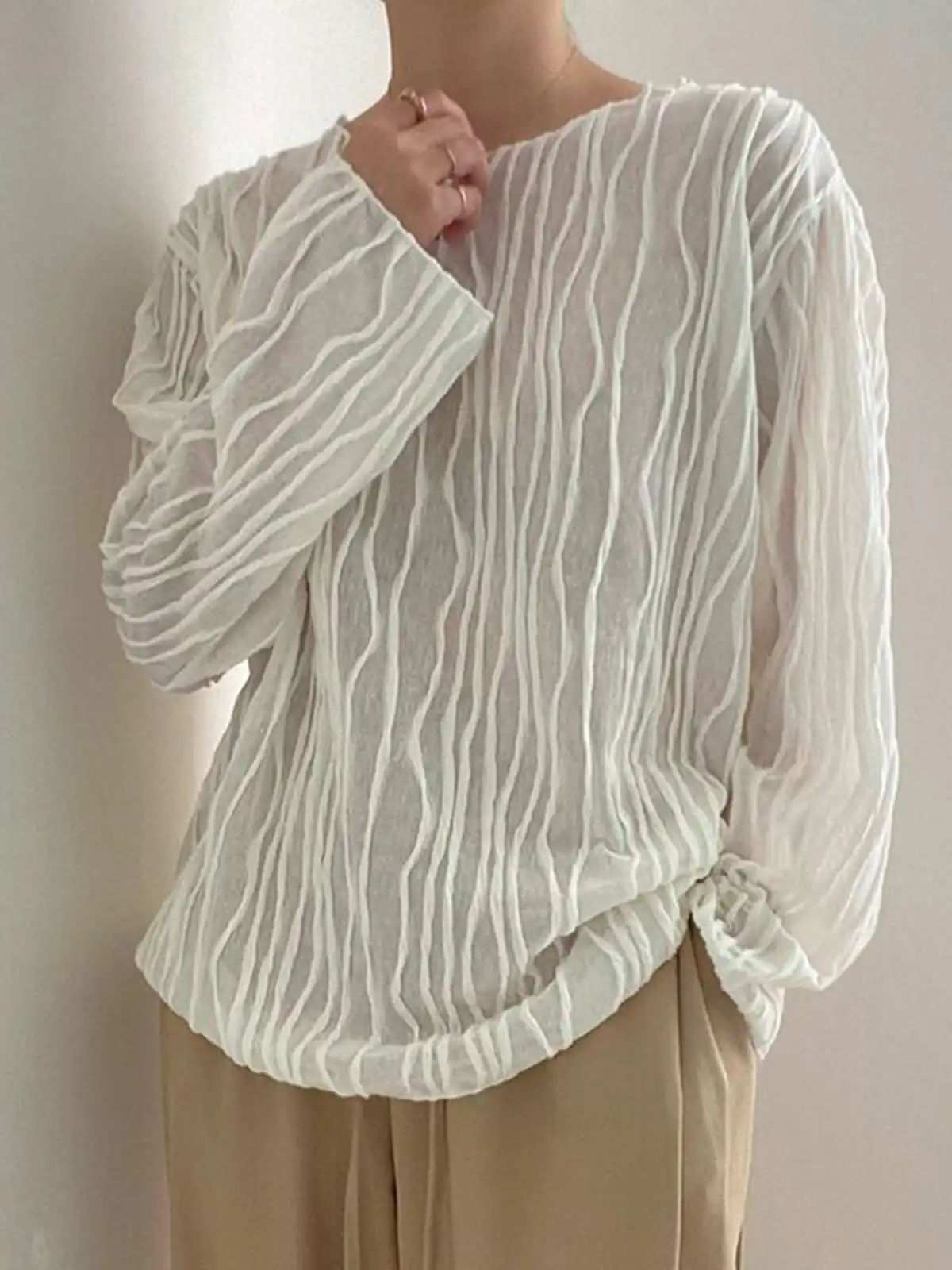 

Элегантные женские пуловеры ZANZEA 2022, модная офисная блузка, повседневные однотонные свободные топы, крупные Деловые женские текстурированн...