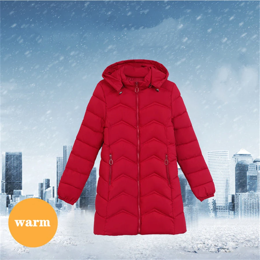 Mid-length Winter Hooded Cotton Padded Solid Coat Women Warm Thick Overcoat Oversized 6XL Slim Outwear Snow Wear Parkas Jackets