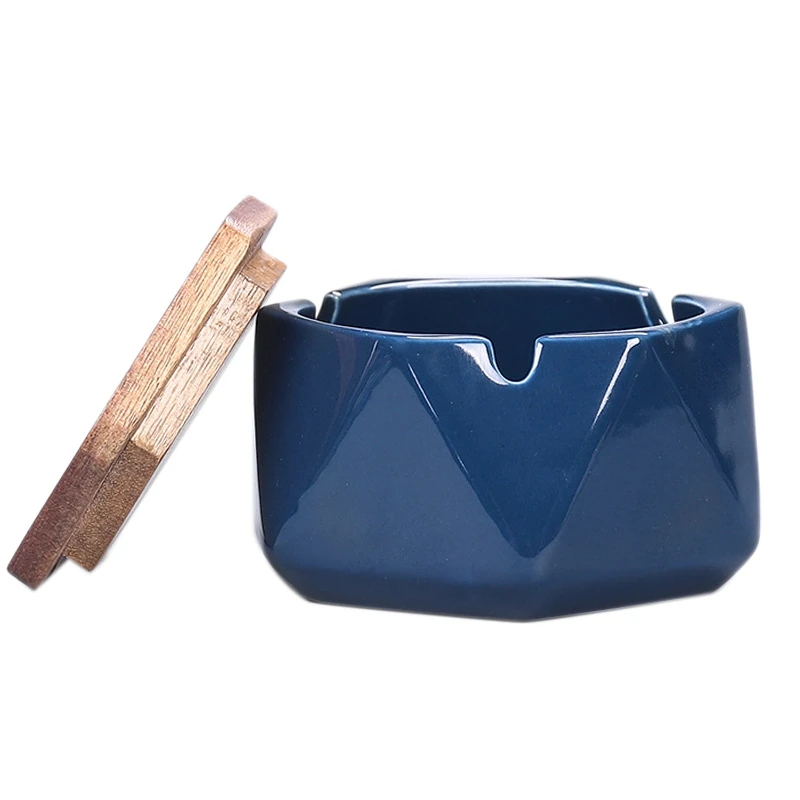 

Пепельница керамическая с крышкой, модная большая пепельница с геометрическим рисунком, ветрозащитная, для гостиной, дома, офиса, голубая д...