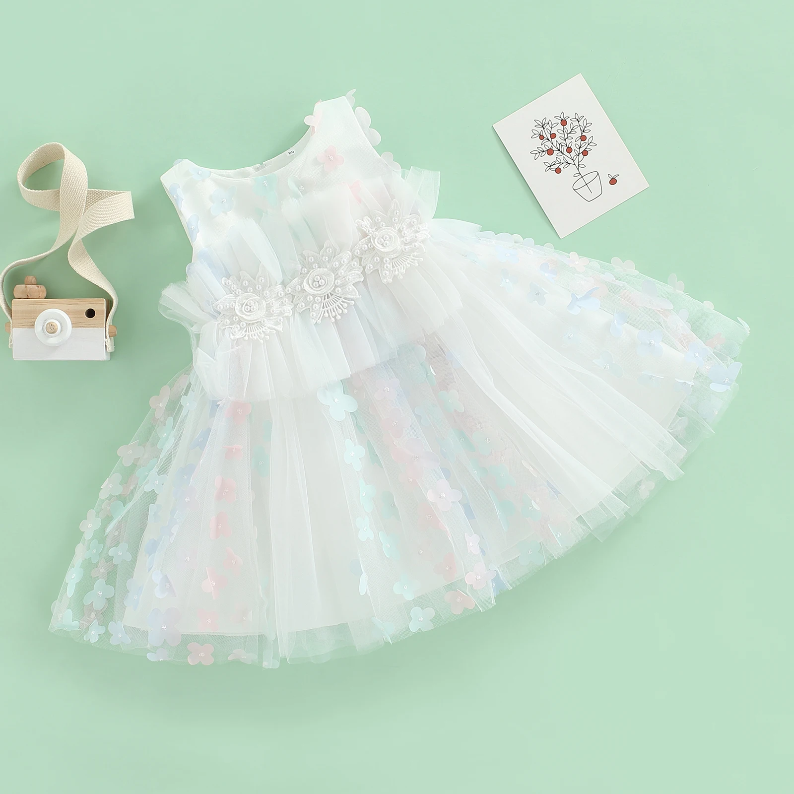 

Kid Girls Dress Floral Bow Tulle Tutu Party Wedding Birthday Dresses For Girls Clothing Summer Costumes D01