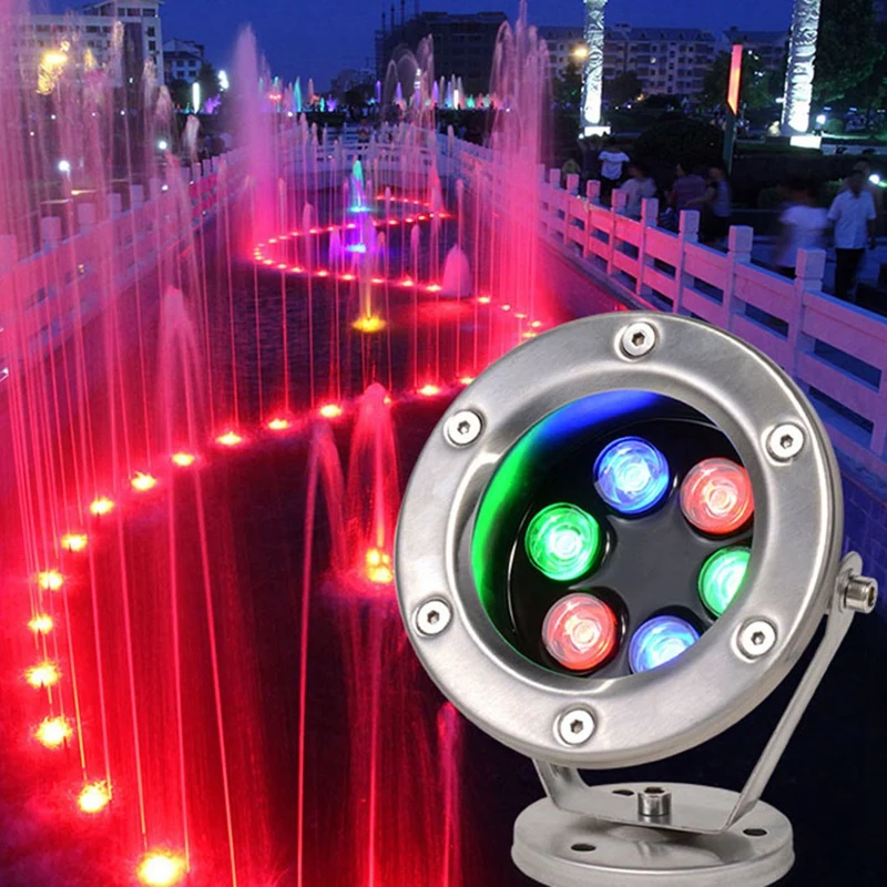 

Stainless Steel Fountain Light LED Adjustable Angle IP68 AC 12V RGB Multi Color Changing Swimming Underwater Light Pool Lamp