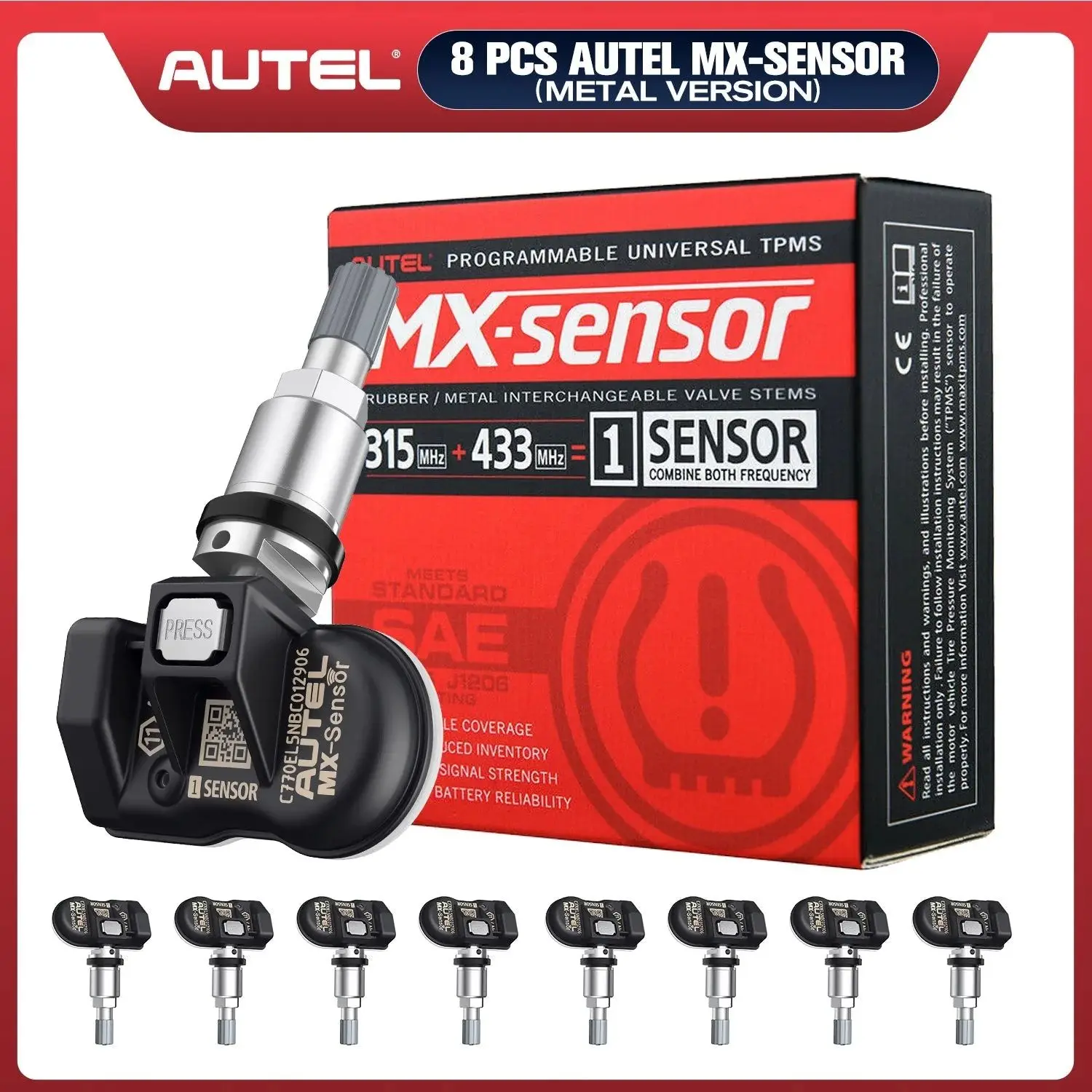 

8 шт. Autel TPMS MX-сенсор 315 МГц и 433 МГц 2в1 датчики давления в шинах летняя замена шин универсальный зажим