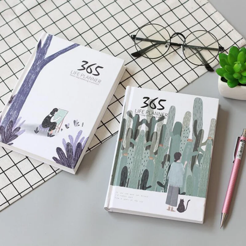 

365 Planner Agenda Notebook Colorful Inner Page Illustration Yearly Daily Plan Journal Record Life Stationery Gifts