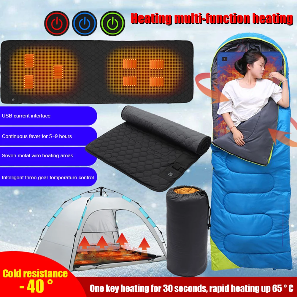 

Multi-functional USB Heating Mat 7 Zone Areas 3-Level Adjustable USB Heated Seat Cushion Foldable Portable Outdoor Camp Supplies