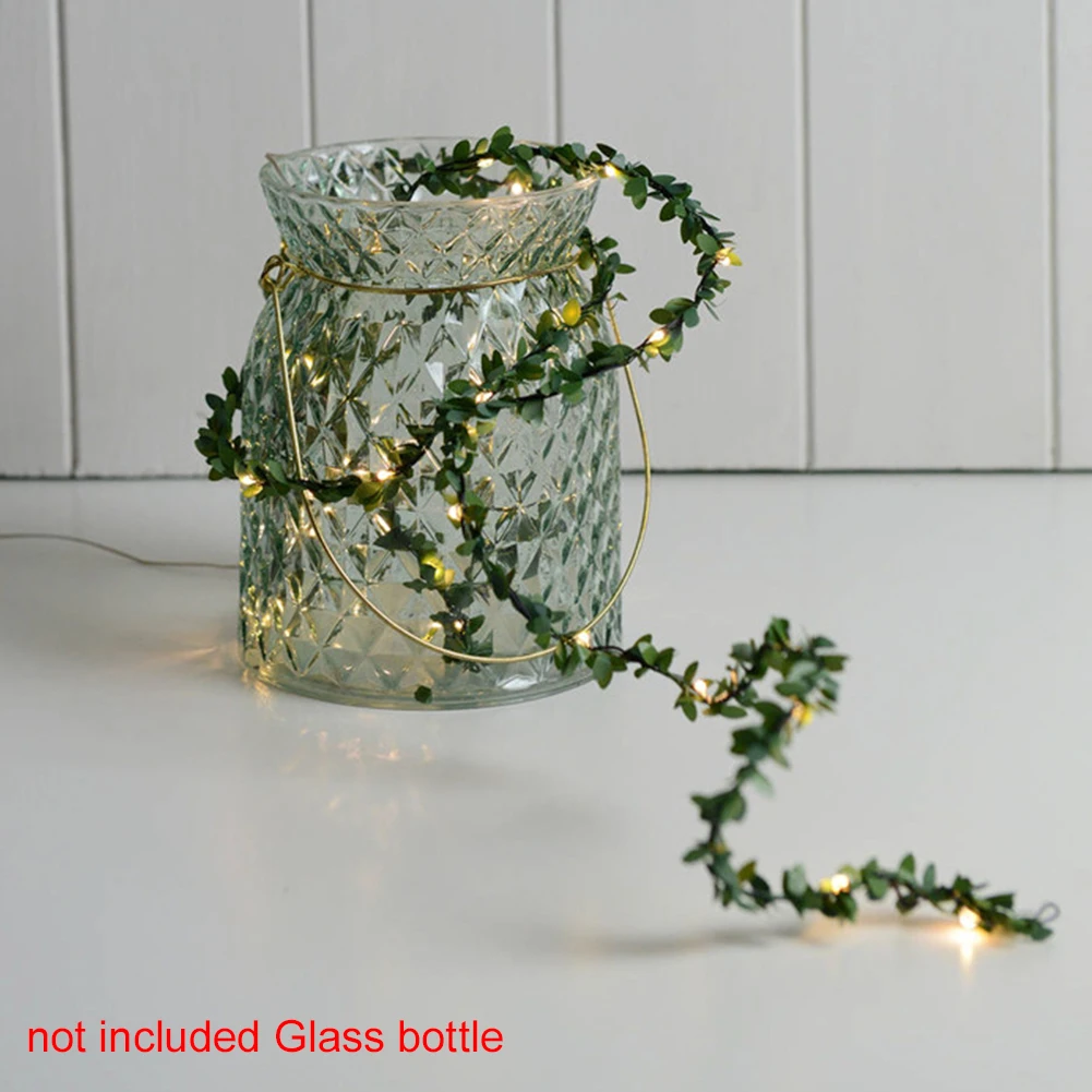 

Декоративная гирлянда из зеленых листьев для дома и свадьбы, искусственная лоза, праздничная медная лампа для вечевечерние, светодиодная г...