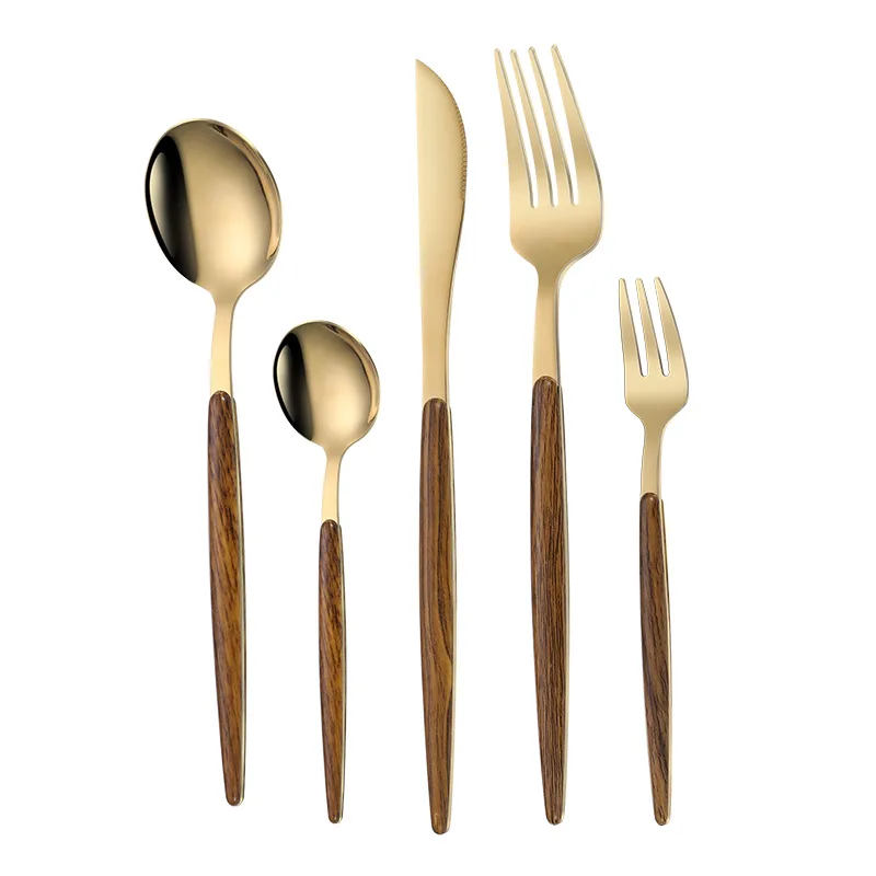 

5Pcs Dinnerware Set Stainless Steel Cutlery Set Kitchen Gold Tableware Set Knife Fork Spoon Dinner Set Food Tableware