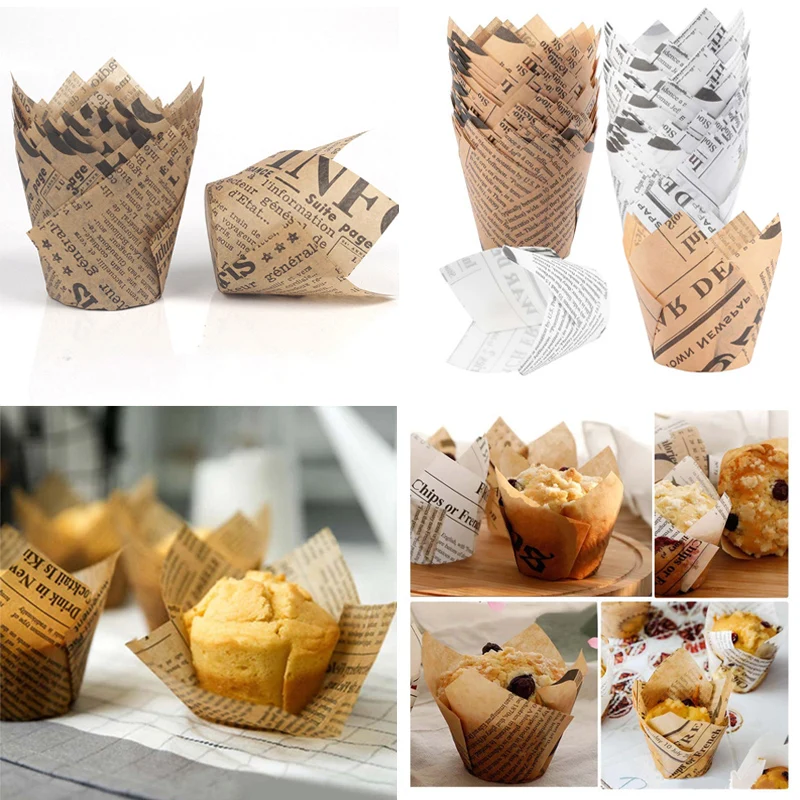 

50Pcs/Lot Tulip Cupcake Baking Cups Muffin Baking Liners Holders Rustic Cupcake Wrapper Molde Cupcake Paper Cups Bakeware Tools