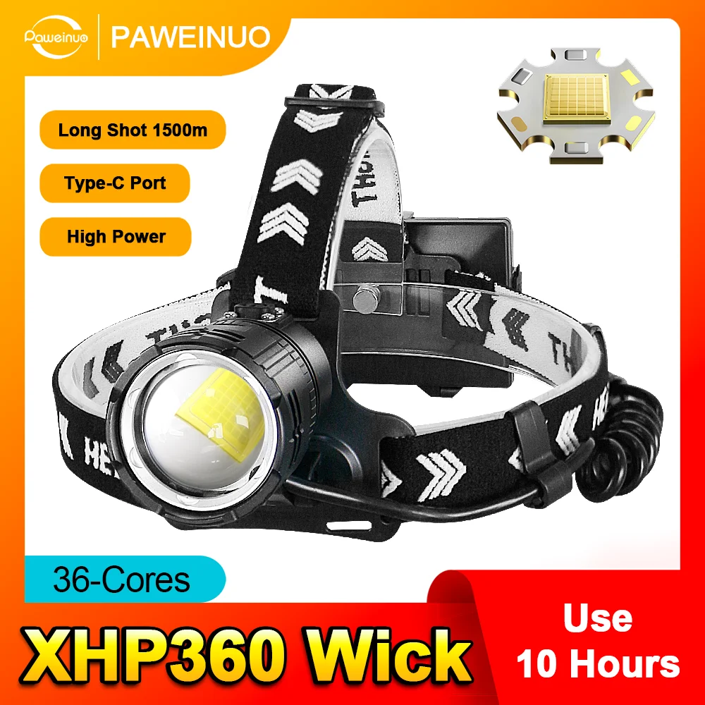 XHP360 Super Wick Мощный светодиодный аккумуляторный налобный фонарь с USB-зарядкой