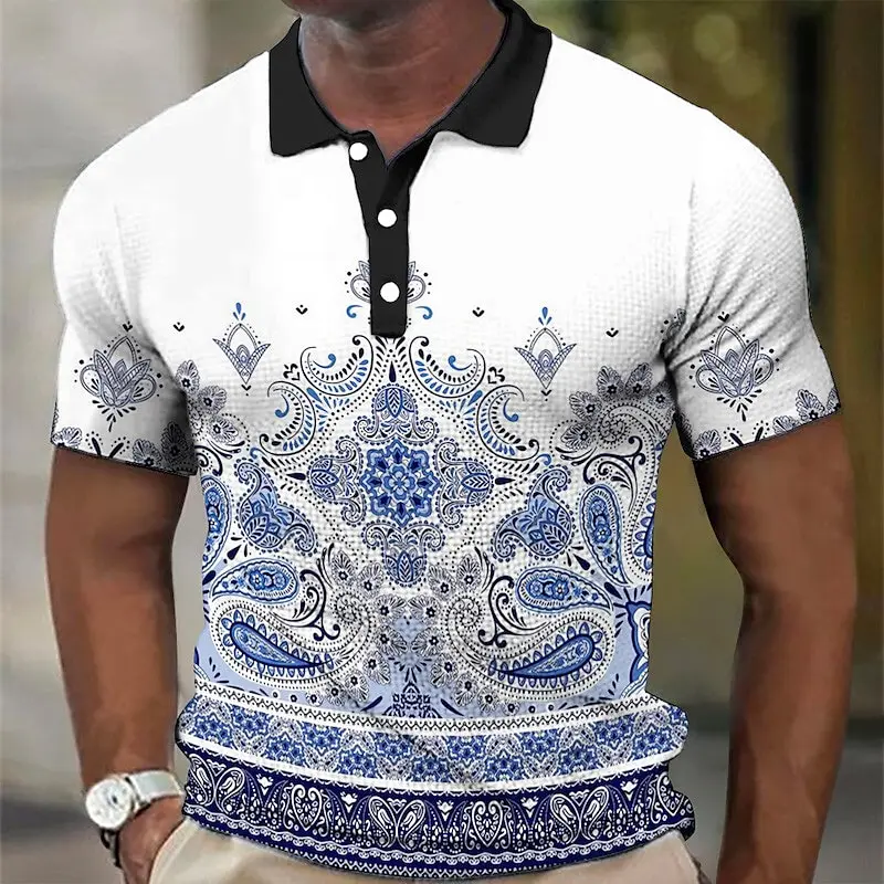 

Мужская футболка-поло с 3d принтом, Повседневная Свободная футболка большого размера с коротким рукавом, в этническом стиле, лето 2023