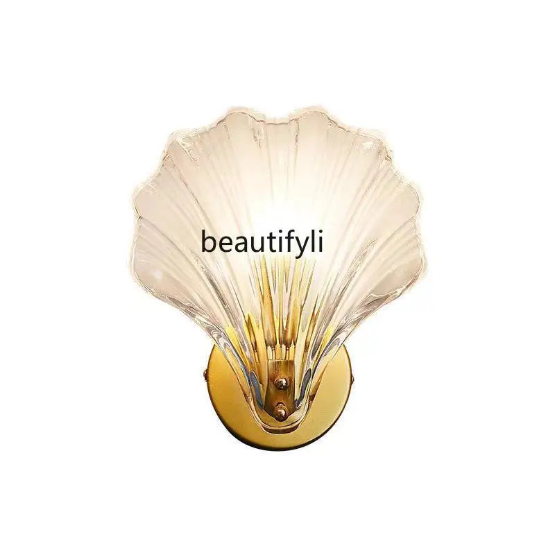

LBX Light Luxury and Simplicity Shell Glass Master Bedroom Wall Lamp Italian Bedside Living Room Aisle Stair Lamp