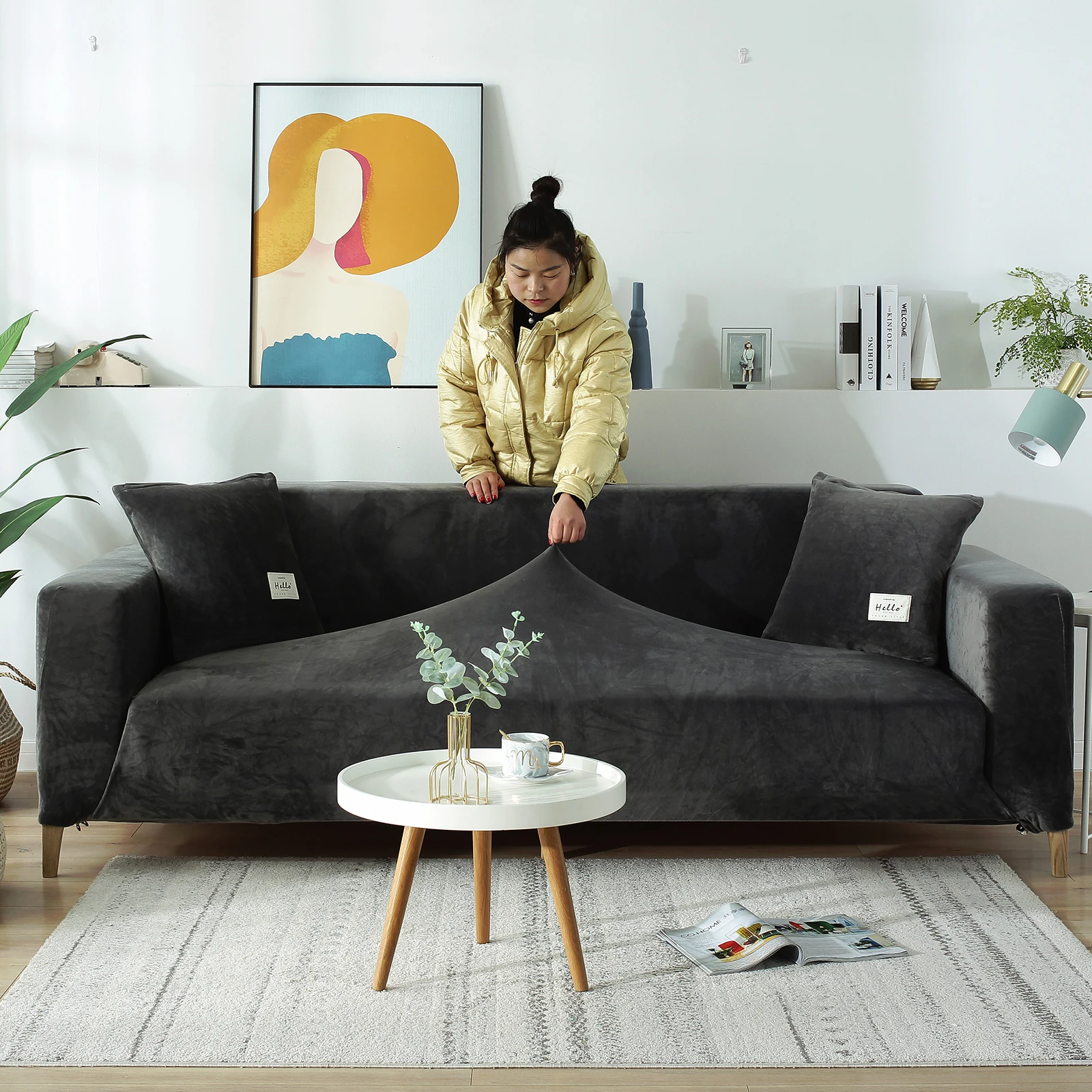 Плотный бархатный чехол для дивана на 1 2 3 4 места Высокоэластичный нескользящий