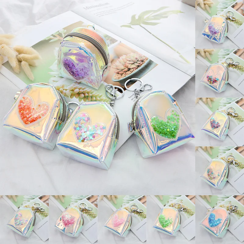 

Glitter Sequins Coin Purse Cartoon Laser Mini Wallet Transparent Coin Bag Women Keychain Purses Card Holder