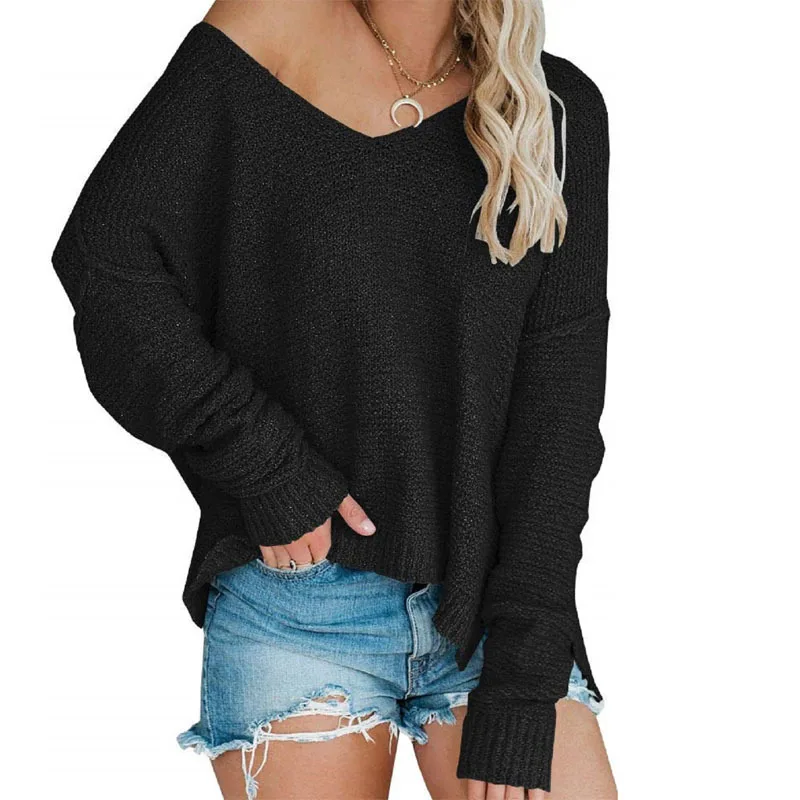 Fall/Winter 2022 Women's Off Shoulder Knit Sweater Oversized Long Sleeve Sexy V-Neck Loose Pullover кофта женская
