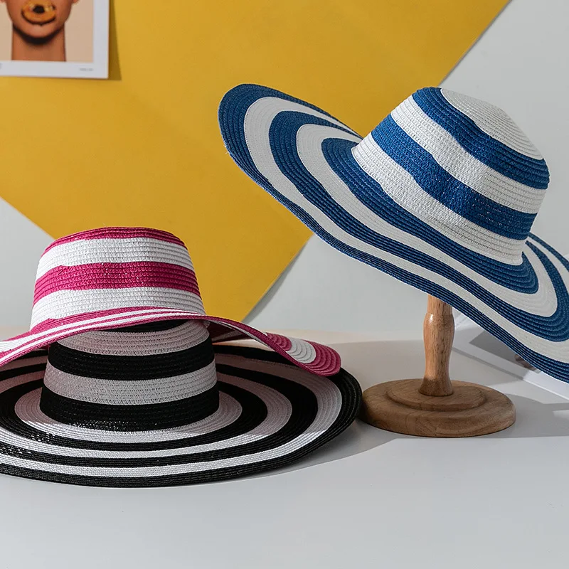 

2022New stely on holiday in the summer sun hats for men and women cap tourism black and white stripes along the beach hat is pr
