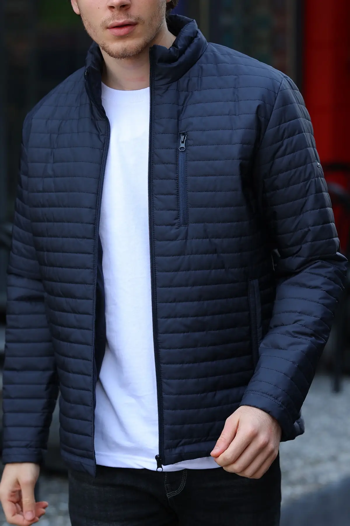 Men's Navy Blue Lined Will Windproof Coat