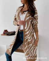 spring and autumn casual womens mid length sweater jacket fashion zebra pattern knit cardigan womens