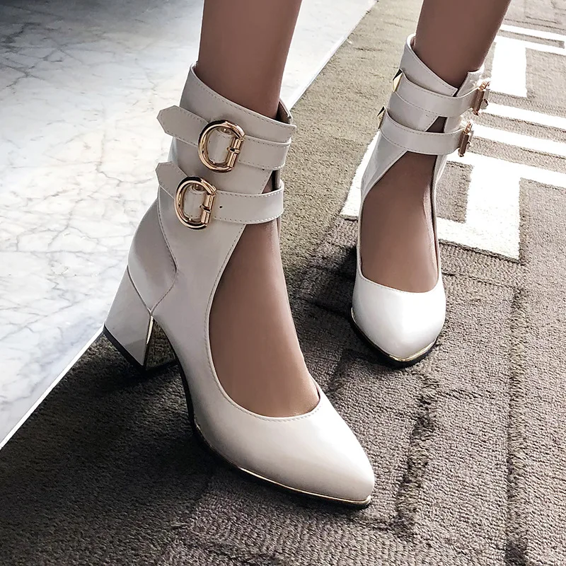 Metal Thick High Heels Summer Woman Sandals Boots Size 32-48 Profession Women's Pumps Shoes Hollow Belt Buckles Sexy Dress Shoes