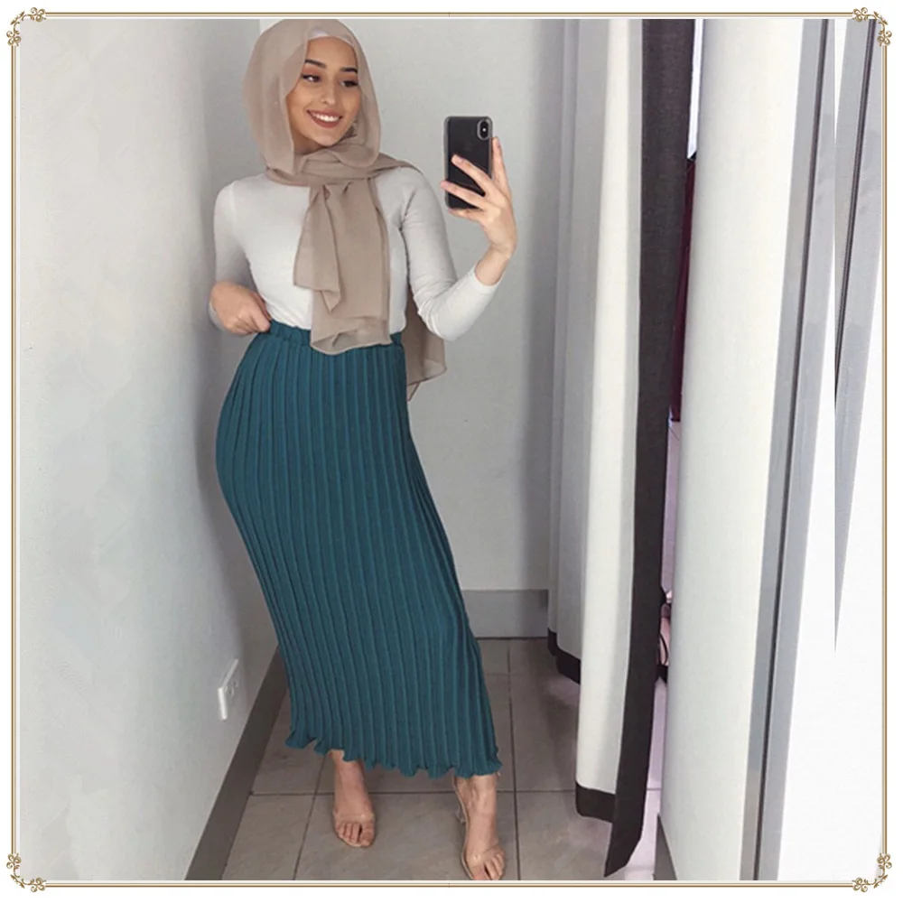 Chiffon pleated double-layer flare side ankle length skirt muslim fashion islamic clothing turkey african modest luxury