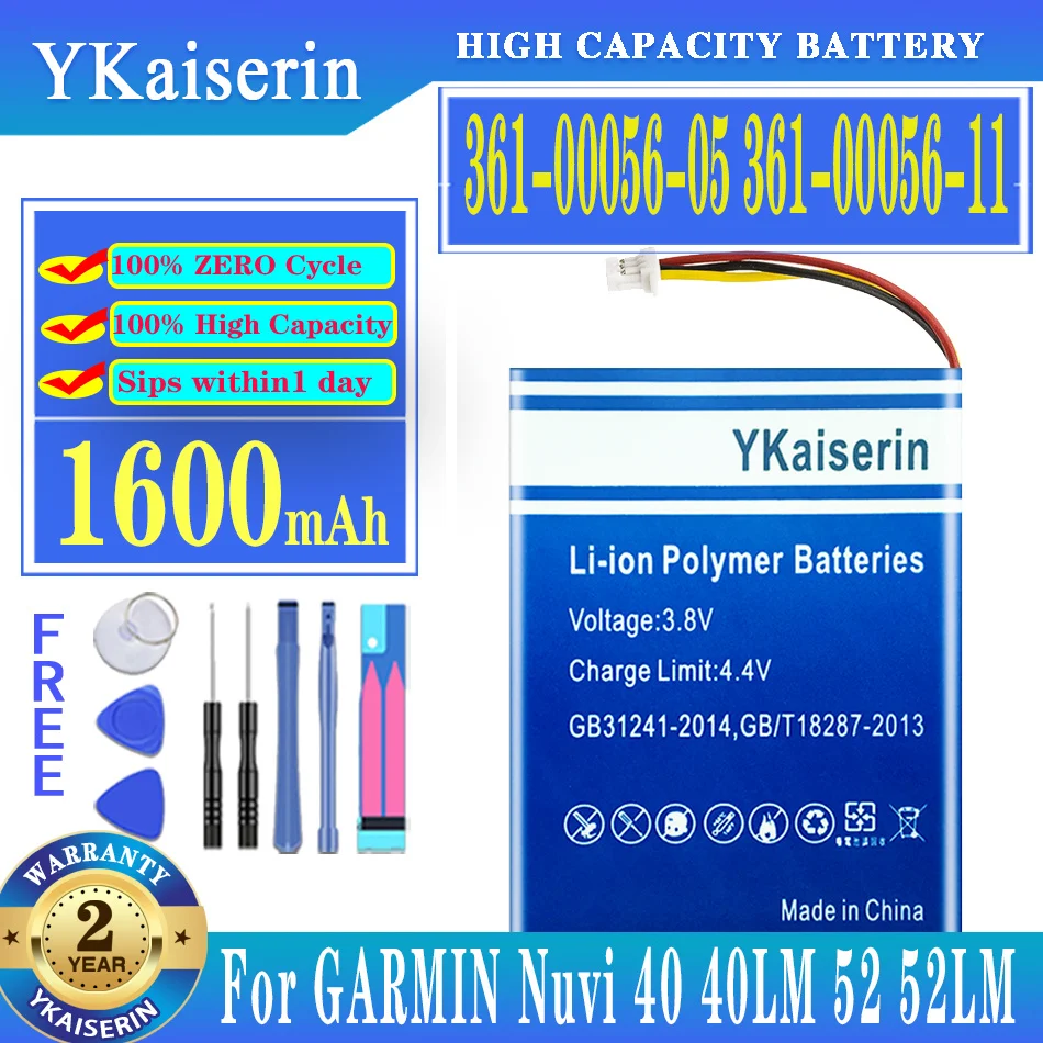 Аккумулятор ykaisin 361-00056-05 361-00056-11 1600 мАч для GARMIN Nuvi 40 Nuvi40 40LM 52 52LM 56LMT 66LM 68LMT