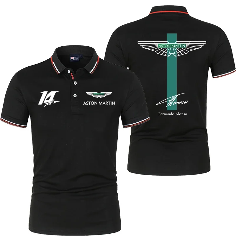 Фото Мужская летняя спортивная рубашка-поло Aston Martin Racing Team Fernando Alonso, модная стильная рубашка-поло №4