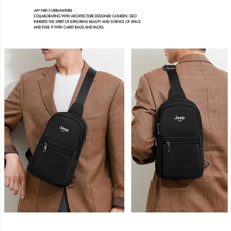 JEEP BULUO Waterproof Casual Chest Bag Male Crossbody Fashion Shoulder Trend Black Messenger Sling Travel Bag Hot Sale
