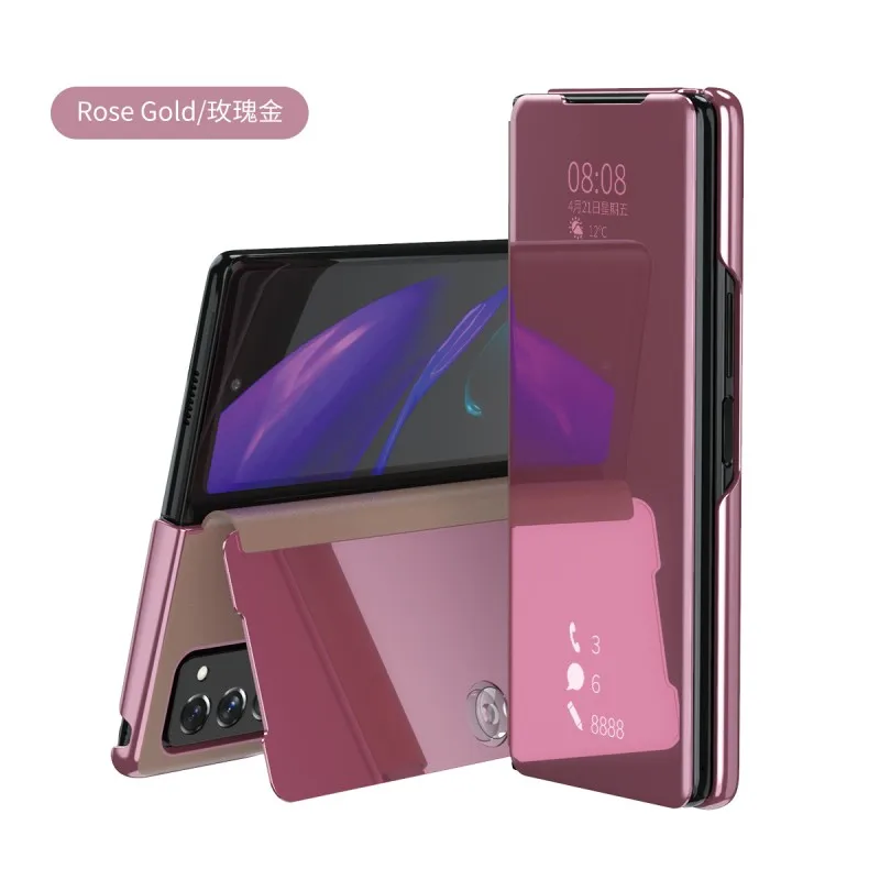 Умный чехол-книжка для Samsung Galaxy Z Fold 3, зеркальное покрытие, подставка из искусственной кожи, ударопрочный чехол для телефона Funda Z Fold 2 4