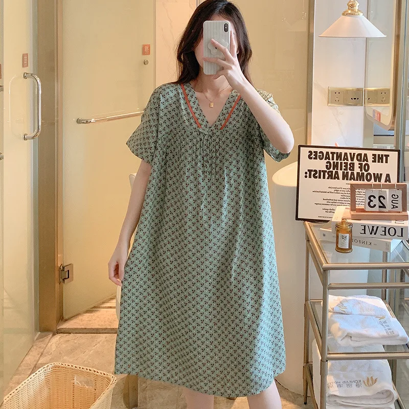 V-Neck Short Sleeve Attractive Nightwear Summer Pajamas Nightgowns Night Dress Women Sleeping Wear Big Size Women's Clothing