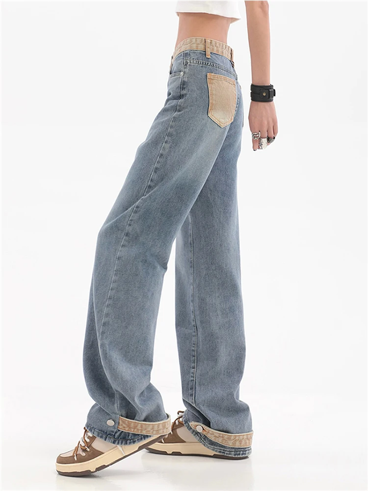 

Свободные удобные джинсы с высокой талией для женщин, широкие брюки в американском стиле, эластичные модные мешковатые джинсовые брюки-бой...