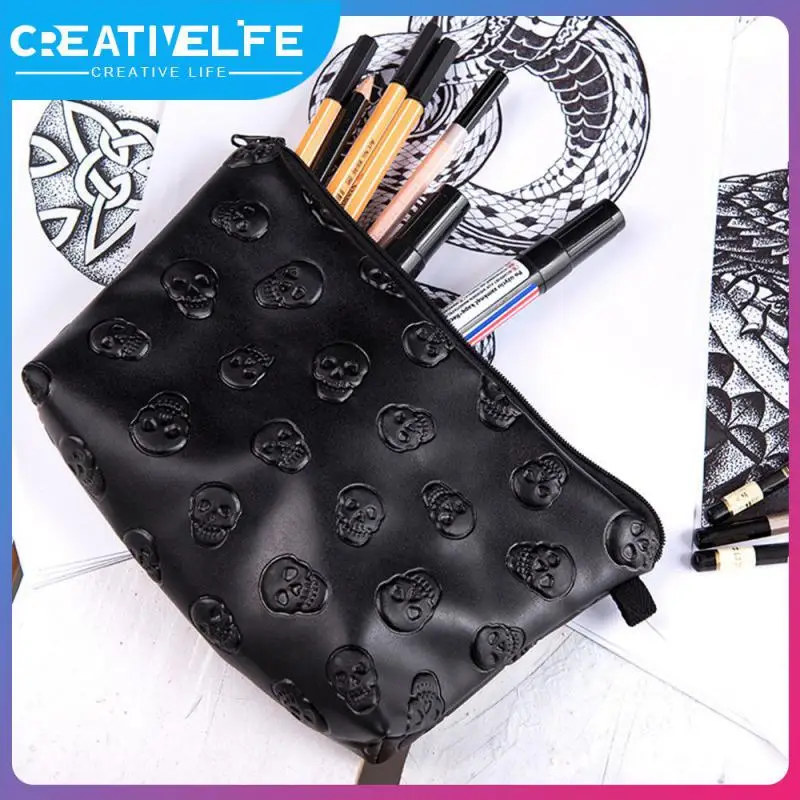 

Pu Leather Cosmetic Bag Women Storage Bag Skull Non-toxic Toiletry Kit Bag Bathroom Tasteless Handbag Makeup Bag