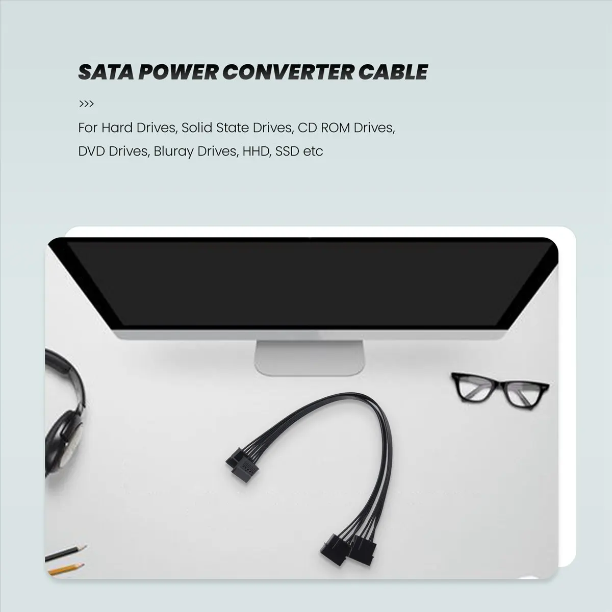 Фото Кабель-переходник A40I IDE 4-контактный (штекер) на 15-контактный (гнездо) SATA для питания жестких дисков HDD/SSD, удлинительный кабель питания, 2 шт. №5