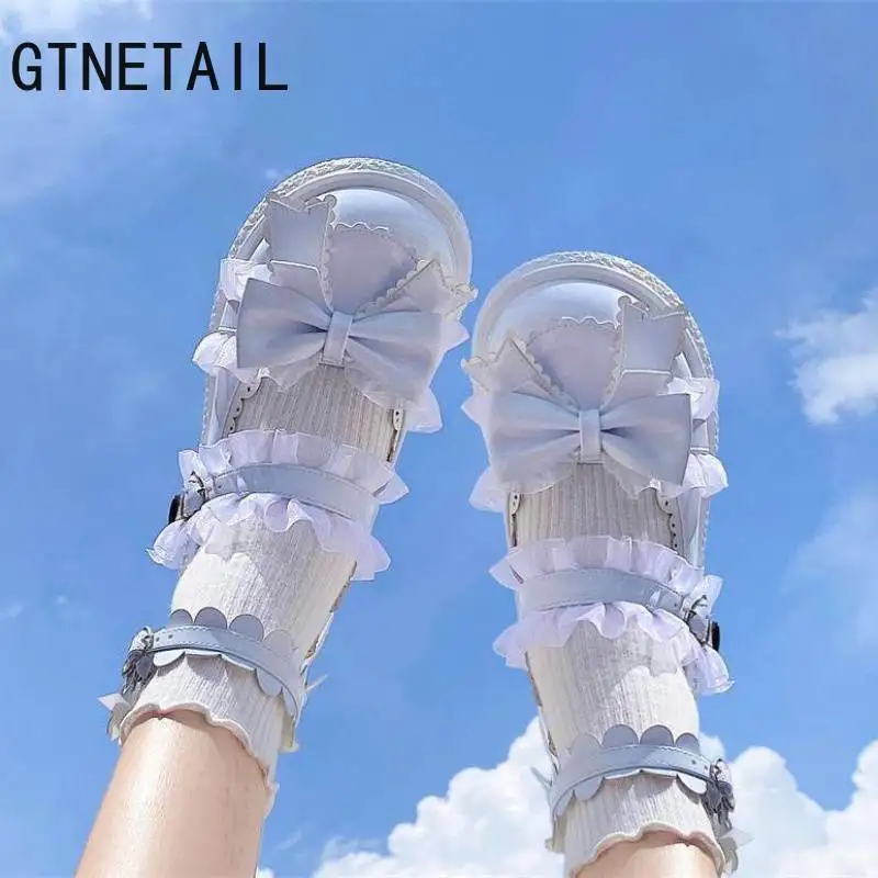 

Japanese Sweet Lolita Shoes Kawaii Girl Cute Doll Shoes Lolita Shoes Girl Jk Leather Shoes Round Head Lace Bowknot Lolita Shoes
