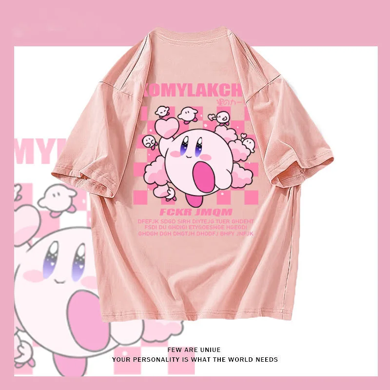 

300 catties можно носить Kawaii Star Kirby хлопковая футболка для шахматной доски женские летние свободные топы с коротким рукавом для колледжа дикая па...