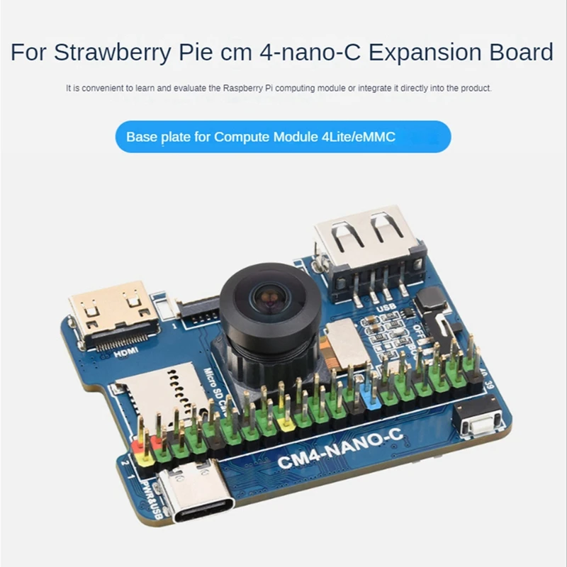 

CM4-NANO-C For Raspberry Pi 40PIN GPIO CM4 Expansion Board On-Board 800W IMX219-D160 Camera Computing Module Backplane