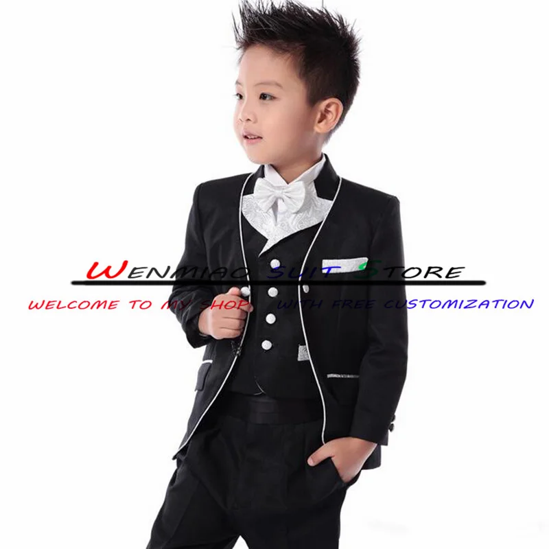 Black Formal 3 Piece Boy Wedding Tuxedo Party Blazer Pants Vest Lapel Kids Jacket Child Custom Suit 3-16 Years Old Suit enlarge