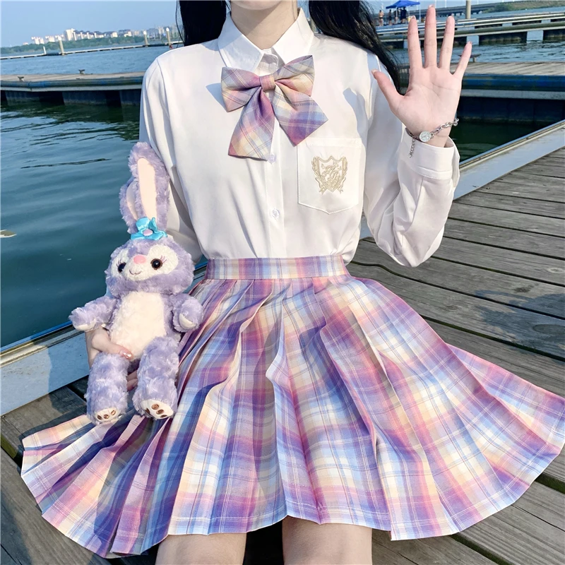 JMPRS Plaid Women Pleated Skirt Bow Knot Summer High Waist Preppy Girls Dance Mini Skirt Cute A Line Rainbow Sexy Japan Faldas
